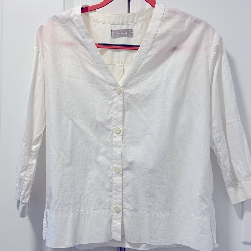 Everlane V-Neck Poplin Button Blouse
